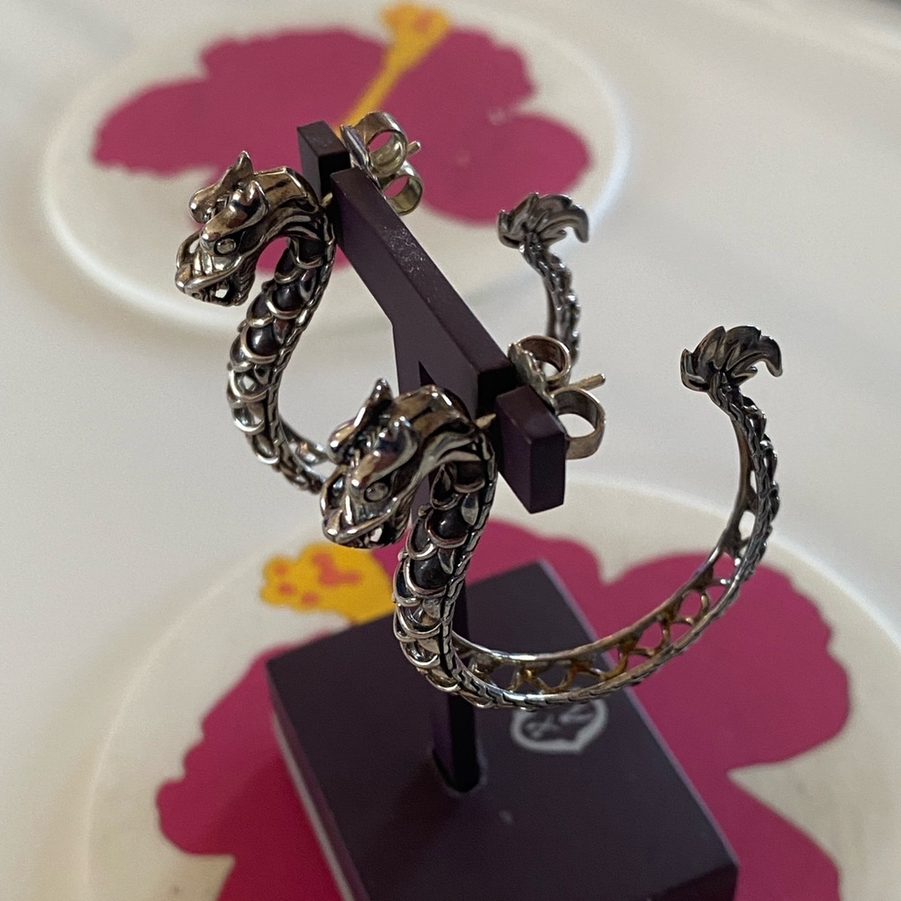 John Hardy Sterling Silver Naga Dragon Large Hoop Earrings